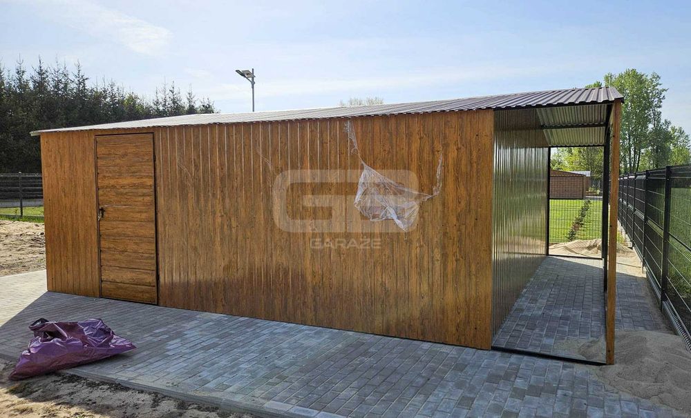 Garaż blaszany 6x6m + wiata 6x1m wolnostojący - 2x brama drzwi GB182