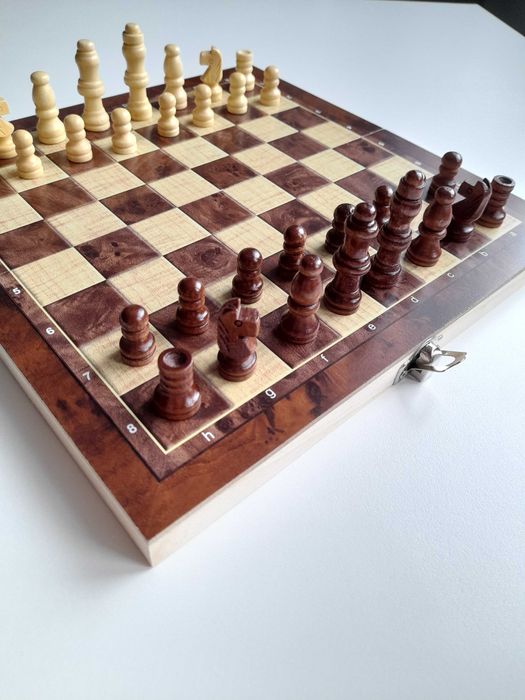 szachy drewniane 24cm warcaby tryktrak gry logiczne planszowe
