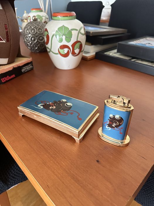 Caixa cloisonné Conjunto Isqueiro e Cigarreira