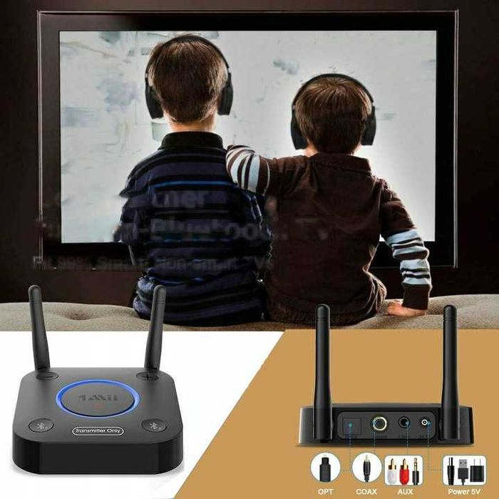 Nadajnik audio 1Mii B06TX Bluetooth 5.2 do telewiz, AUXoptyczny/3,5 mm