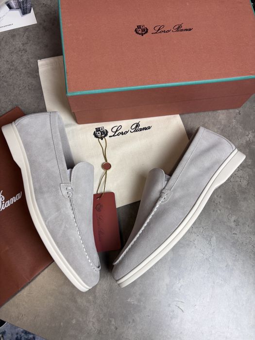 замшеві лофери Loro Piana Walk сірі мужские лоферы светло серые