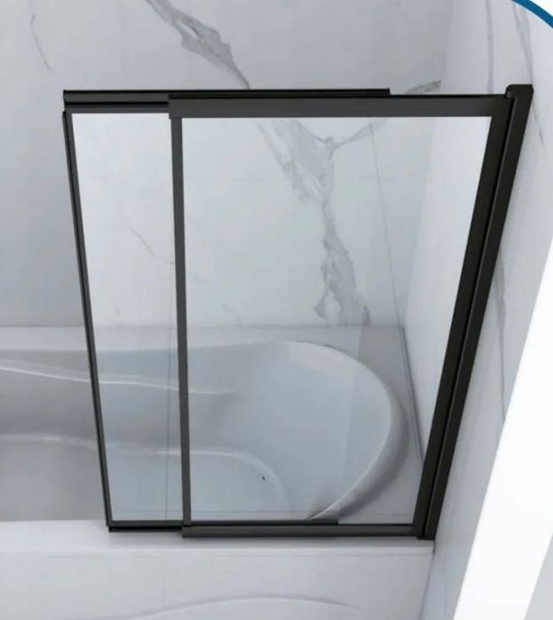 Parawan na wannę Silla SPENCER 120x150 – rozsuwany, czarna rama, nowy