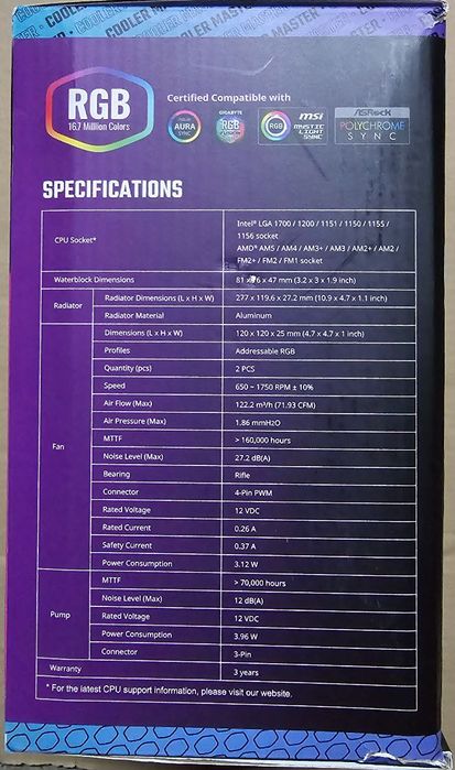 CHŁODZENIE WODNE Cooler Master MasterLiquid 240L Core ARGB, jak nowy!!