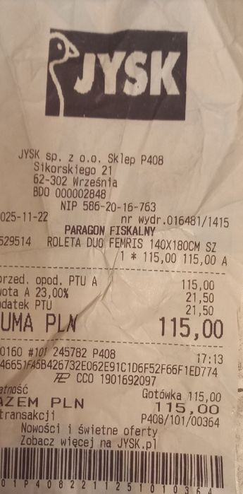 Roleta wewnetrzna dzień noc 140x180 nowa