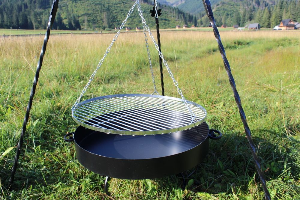 Grill Wiszący 190cm + PALENISKO + Ruszt ze stali nierdzewnej  INOX 60 cm.