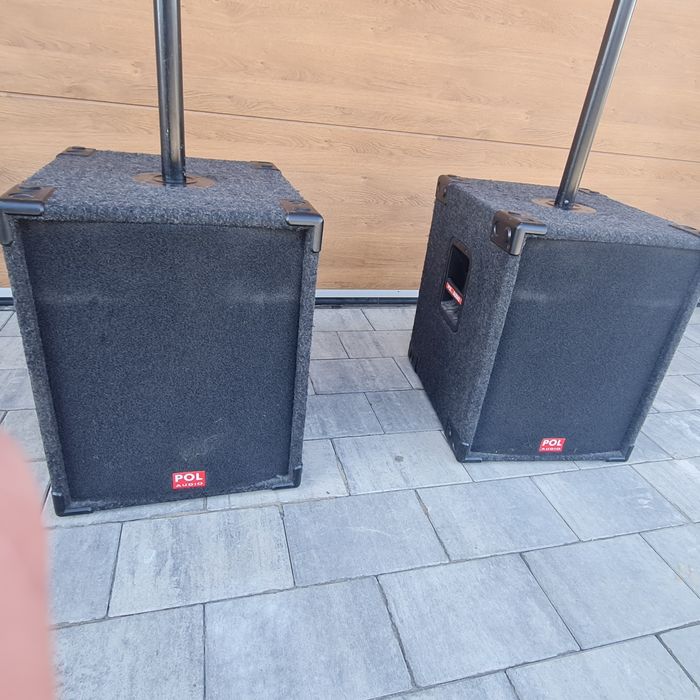 Nagłośnienie Pol Audio, 2 x basy pasywne. Stan Bardzo dobry.