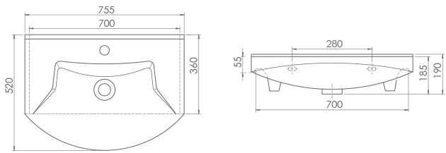 Раковина CERASTYLE Evita 75 см HP0000025 біла