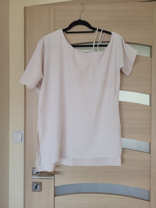 Asymetryczna długa dłuższa bluzka River Island L 40 M 38 popielata szara beżowa elegancka rozcięcia
