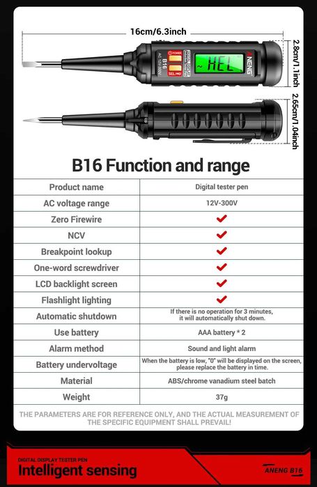 ANENG B16 próbnik 12V-300V detektor napięcia testowy miernik PEN