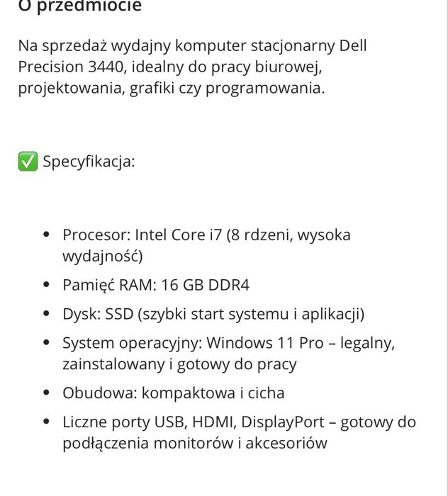 Dell SFF 3440 i7 16 gb ram 256ssd + 1tb dysk