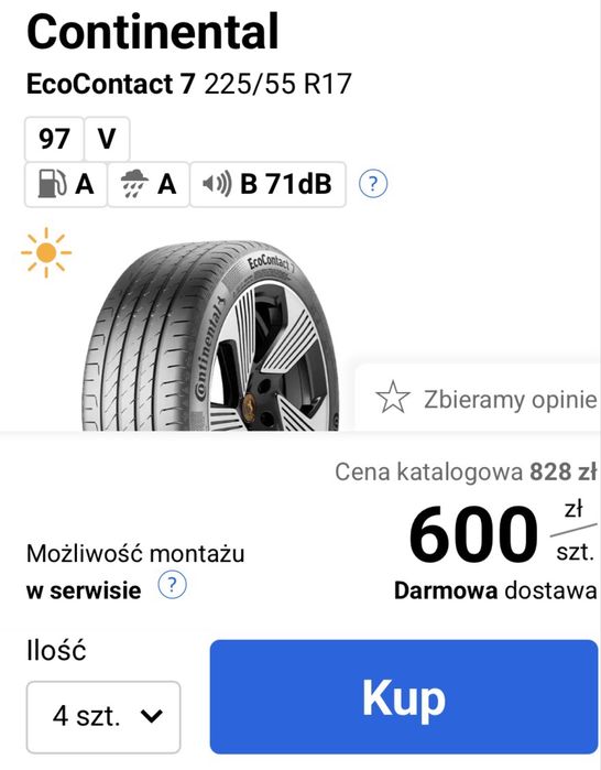 Nowe opony Continental EcoContact 7  225/55 R17 97V DOT1026 PROMOCJA