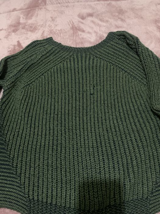 Camisola de lã verde-seco/preto escuro tamanho M