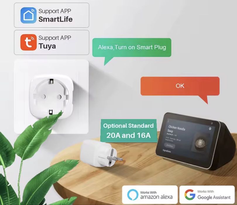 Умная вилка TUYA, розетка Wi-Fi