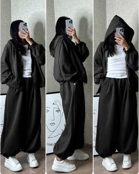 Жіночий зимовий оверсайз костюм НА ФЛІСІ кофта худі і штани джогери