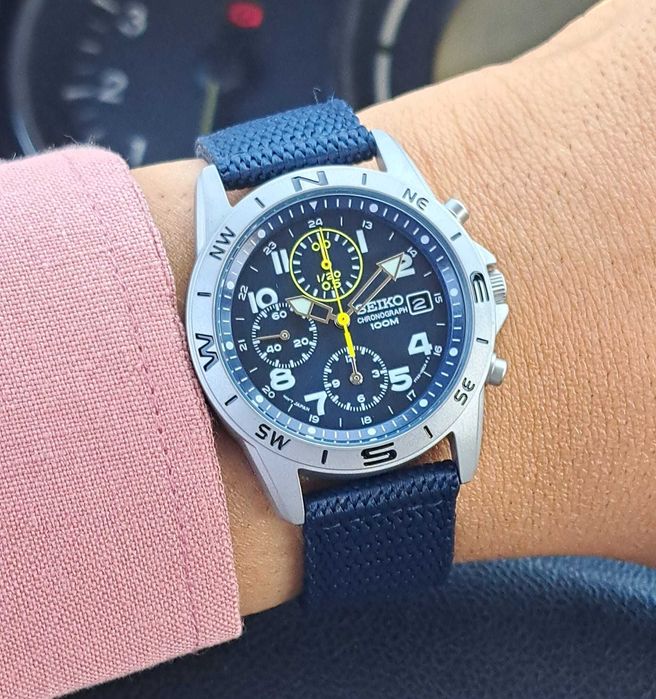 Relógio Seiko Chronografo SND379R – Look Militar azul