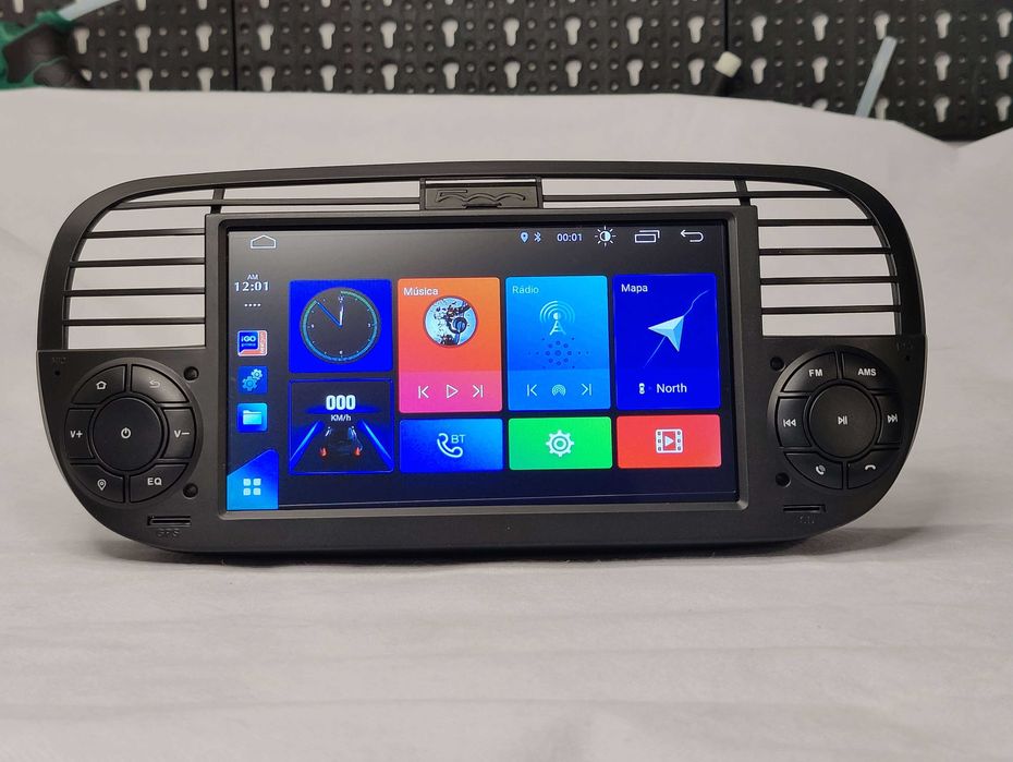 Radio 2 DIN Android 13 Fiat 500 Preto - GPS WIFI CarPlay - Novo