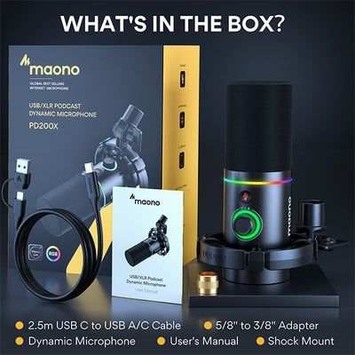 Динамічний мікрофон MAONO XLR/USB з кріпленням модель PD200X