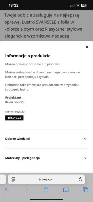 Lustro ikea złote na ścianę
