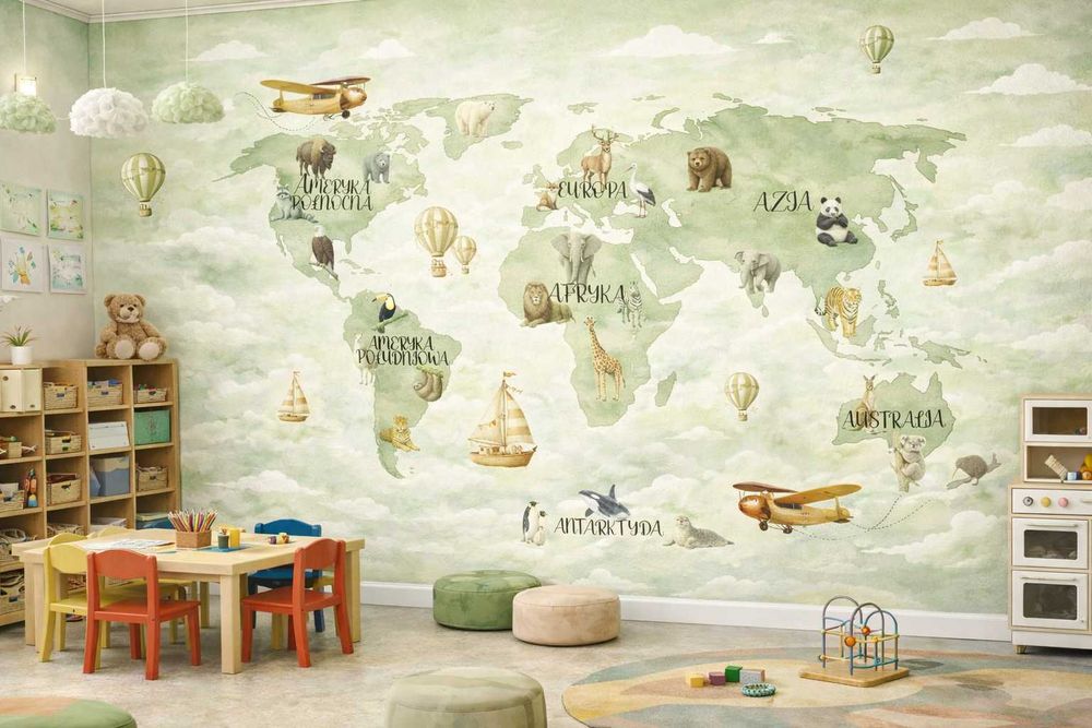 Fototapeta dla dzieci - MAPA ŚWIATA na wymiar, różne kolory