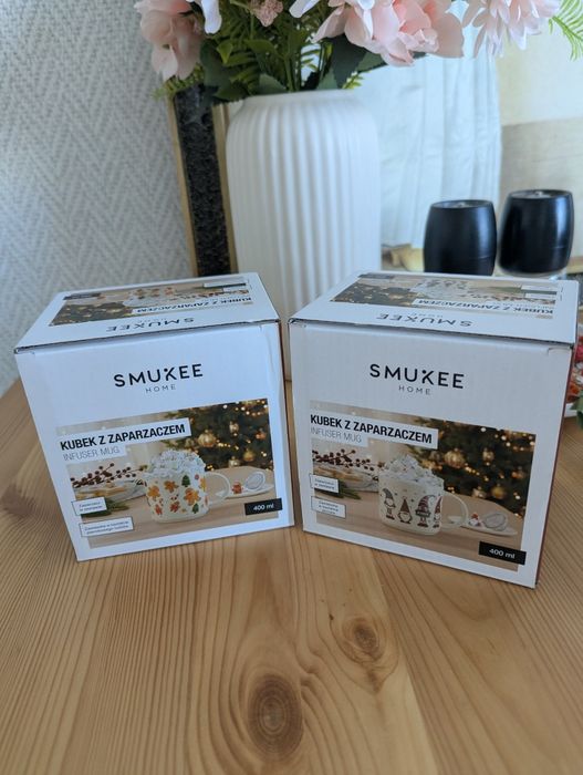 Smukee home kubek z zaparzaczem zestaw dwóch prezent świąteczny
