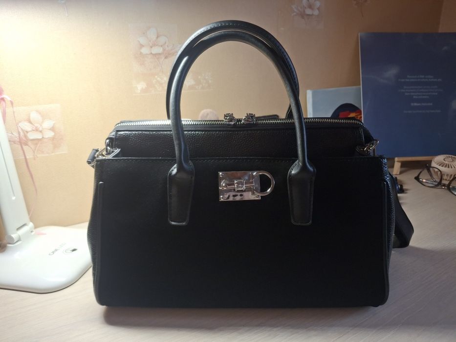 Сумка  женская черная кожа  замша натуральная  средний размер