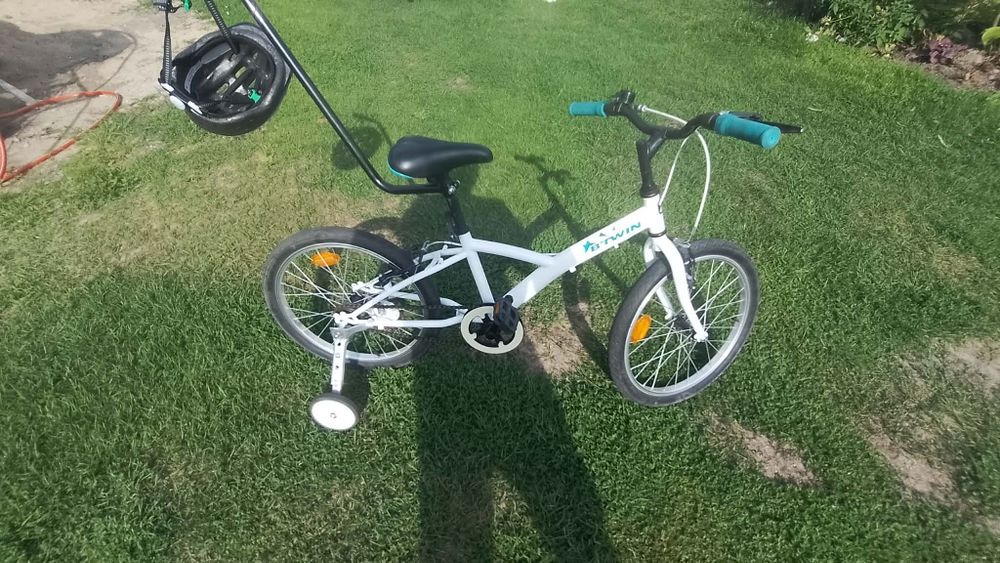 Rower dziecięcy B'Twin Decathlon100 (20 cali) + kółka boczne + drążek i kask! Stan BDB