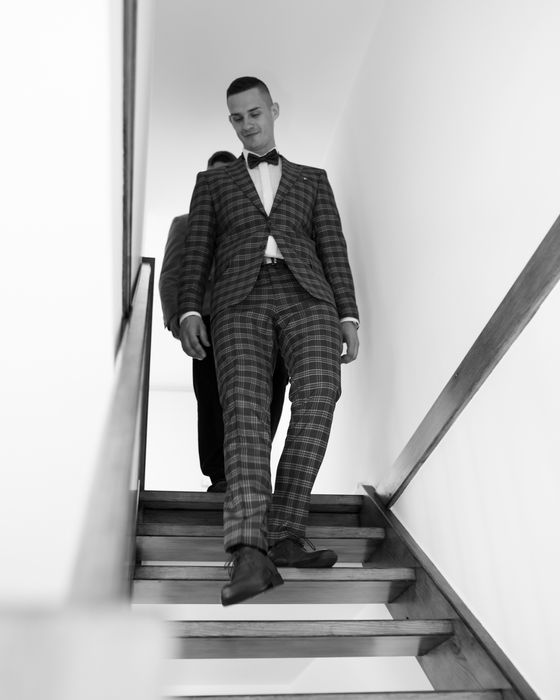 Garnitur ślubny w kratę pako lorente + koszula