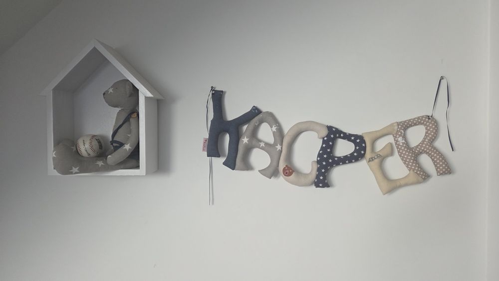 Napis Kacper literki do pokoju hand made półka domek miś