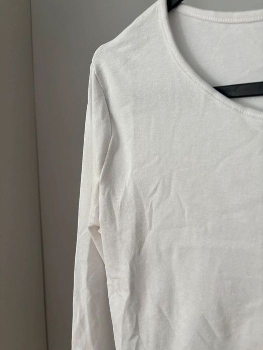 Biały lonsleeve Cropp bluzka z długim rękawem obcisła bawełna
