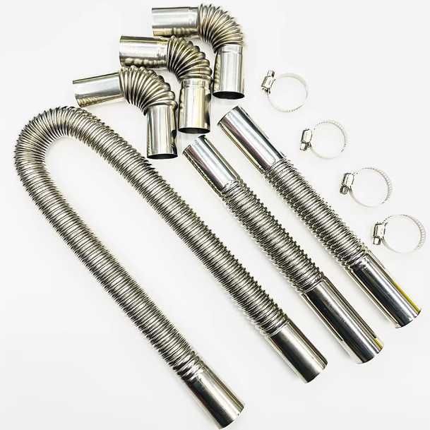 Гофрована труба для автономки 2м нержавійка+коліно+з'єднувач та хомути