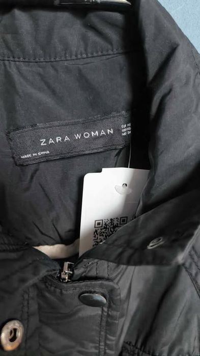 Zara Kurtka Zimowa Damska Ciepła Wygodna Bez Kaptura Czarna Rozmiar XS