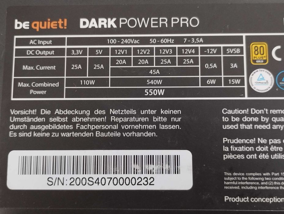 Полумодульный блок питания Be quiet Dark Power PRO 550w GOLD Гарантия 1 год