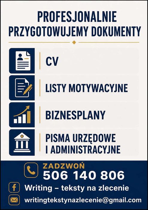 Profesjonalne dokumenty - CV, listy motywacyjne, biznesplany, pisma urzędowe i administracyjne