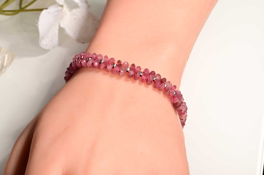 Bransoletka Turmalin Różowy Srebro 925