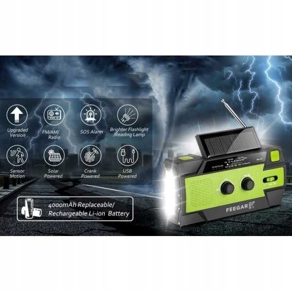 Radio na korbkę solarne Feegar OZE + powerbank
