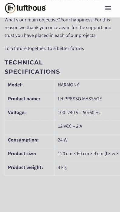 "Tapete" Harmony Pressomassage