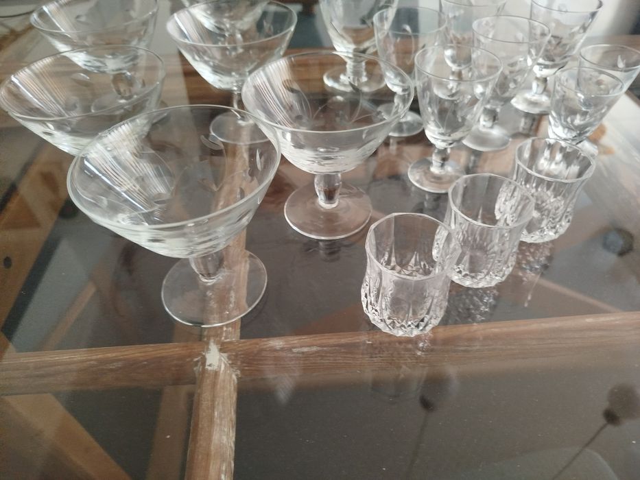 Conj 17 copos vidro fino antigo