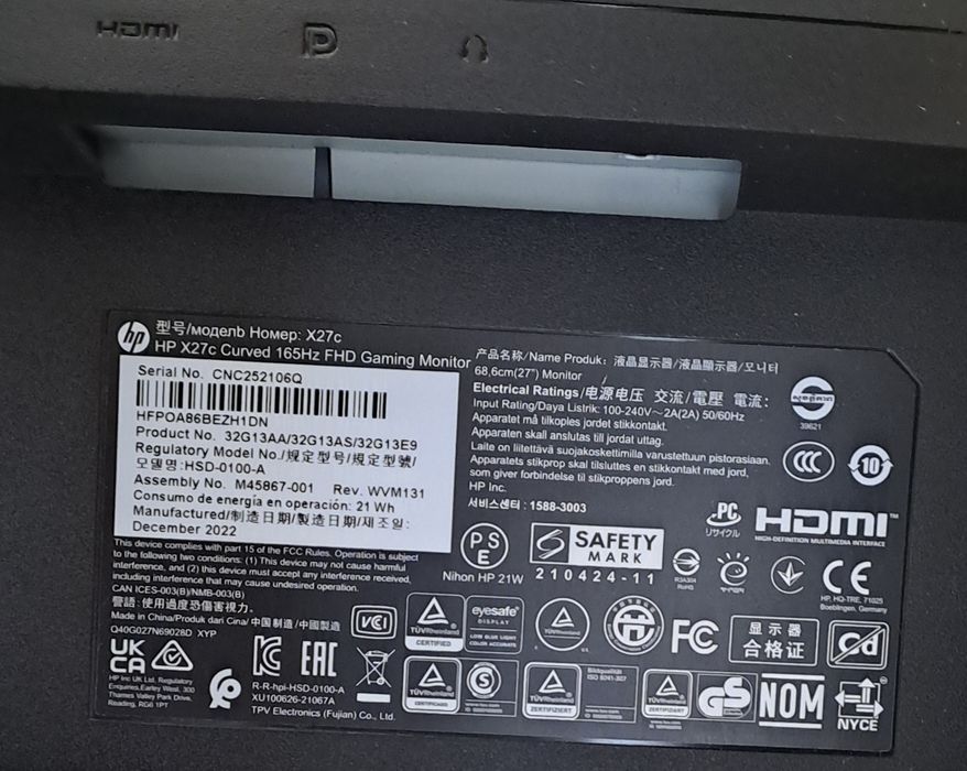 Monitor HP X27c Curved 165Hz FHD Gaming, está como Novo
