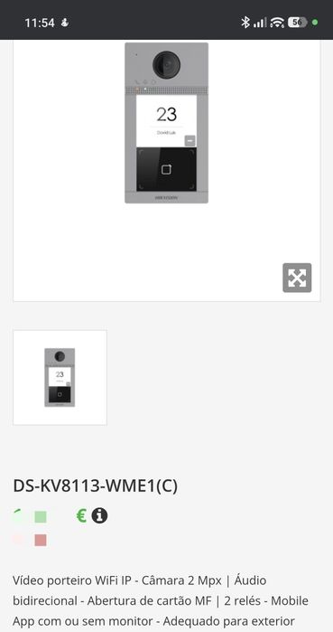 Video porteiro hikvision POE Wifi DS-KV8113-WME1(C)