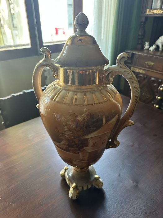 Conjunto vintage louça alcobaça - jarro e taça com tampa