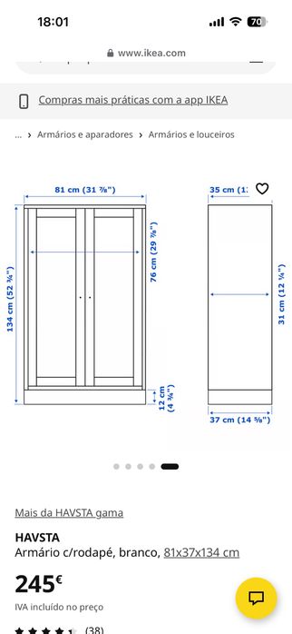 HAVSTA Armário c/rodapé, branco, 81x37x134 cm ikea