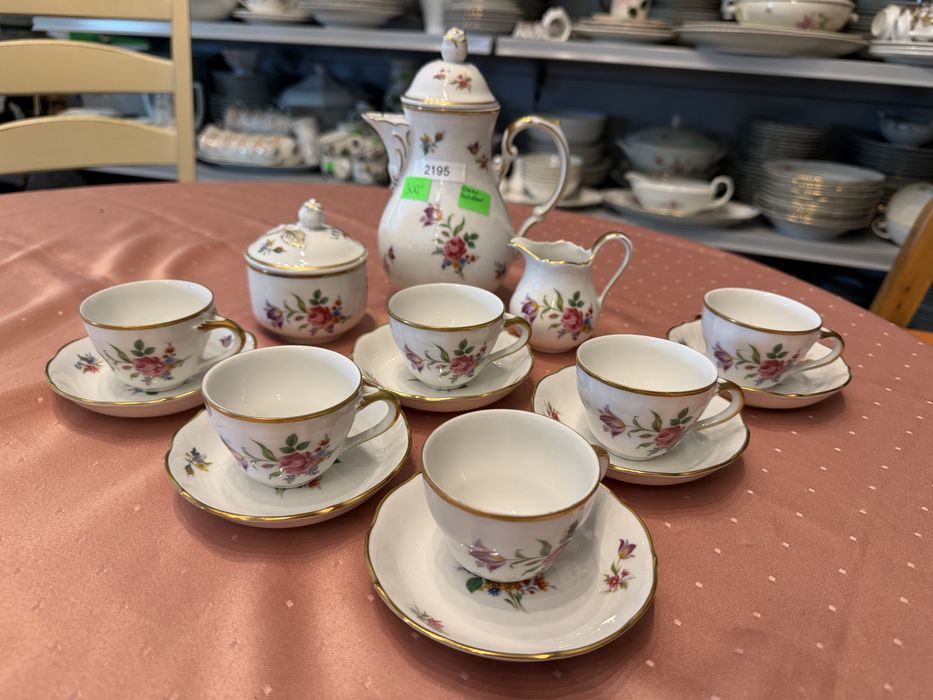 Serwis 6 osób porcelanowy Oscar Schailler Kwiatowy Ogród Bavaria trio filiżanka dzbanek mlecznik cukiernica kwiaty 2195
