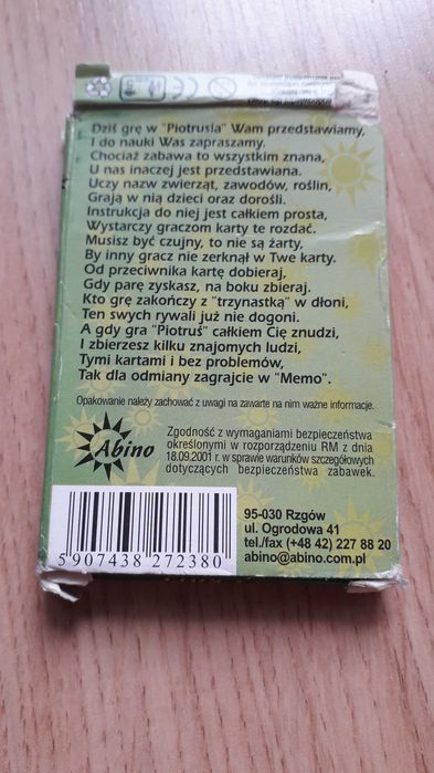 Piotruś Rośliny - gra karciana, Memo