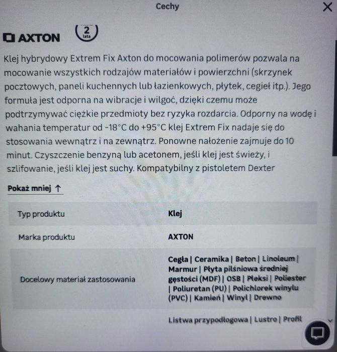 Klej montażowy hybrydowy polimerowy axton 2sztuki
