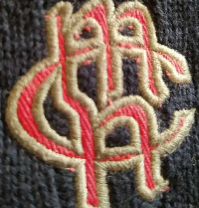 Mc Neal Charles sweter casual granat dekolt V wzór warkocze bawełna