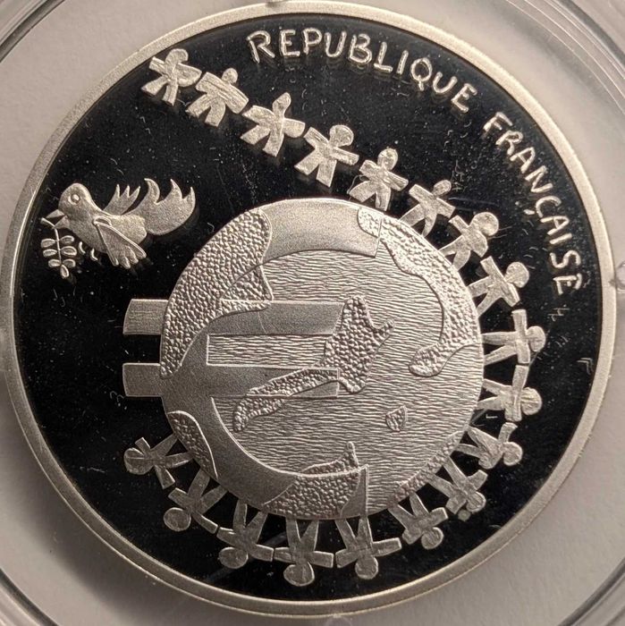 Moeda 1/4 euro francesa, em prata, do ano 2002 com certificado