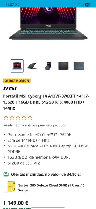 Portátil gaming cyborg 14