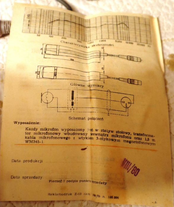 Mikrofon Unitra Tonsil MDO IX 676 - Magnetoelektryczny cewkowy