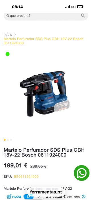 Martelo bateria Bosch 18v22