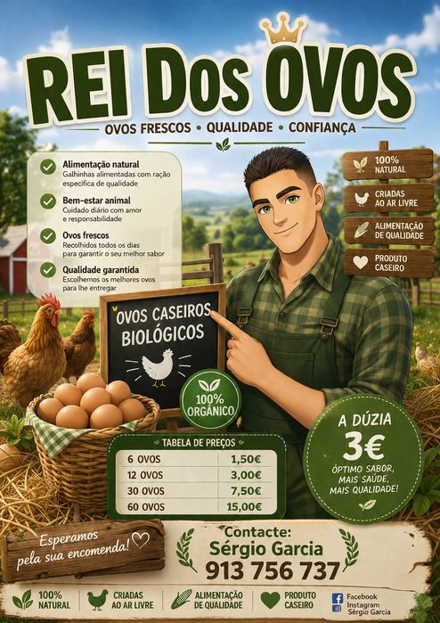 Ovos caseiros'30 ovos-7.50'